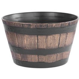   Műanyag virágcserép, Strend Pro Garden Woodeff, arany/barna, átmérő: 39 cm, magasság: 23 cm, hordó formájú, 18,5 l, fahatású, kerek