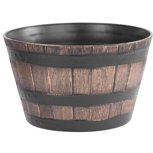 Műanyag virágcserép, Strend Pro Garden Woodeff, arany/barna, átmérő: 39 cm, magasság: 23 cm, hordó formájú, 18,5 l, fahatású, kerek