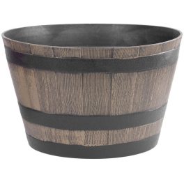   Műanyag virágcserép, Strend Pro Garden Woodeff, világosbarna, átmérő: 52 cm, magasság: 32 cm, hordó formájú, 45 l, fahatású, kerek