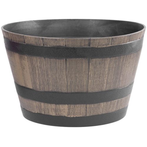 Műanyag virágcserép, Strend Pro Garden Woodeff, világosbarna, átmérő: 52 cm, magasság: 32 cm, hordó formájú, 45 l, fahatású, kerek