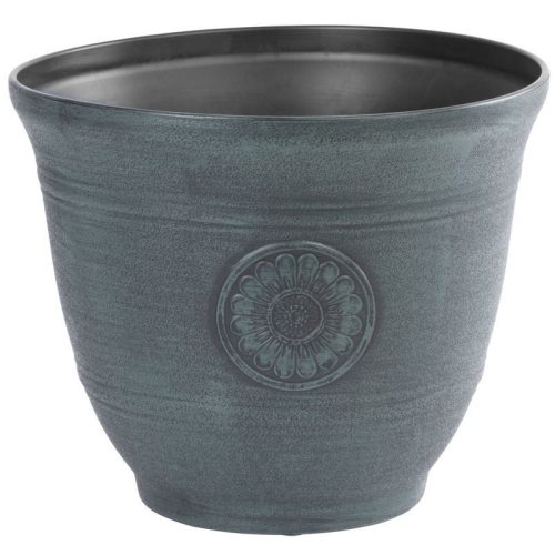 Műanyag virágcserép, Strend Pro Garden, zöld, átmérő: 30 cm, magasság: 25 cm, 10 l, fémhatású, kerek