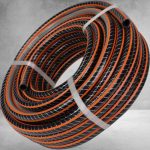 Kerti locsolótömlő, Strend Pro Garden Premium, fekete/narancssárga, 3/4", 25 m, 30 bar, algaálló belső fal, sérülésálló műanyag keverék, -5°C és +65°C között hőálló