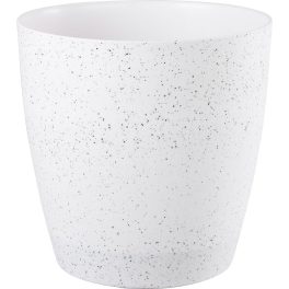   Műanyag virágcserép, Strend Pro Garden Stone, fehér, átmérő: 35 cm, magasság: 35 cm, pöttyökkel, betéttel, 24 l, kőhatású, kerek