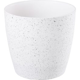   Műanyag virágcserép, Strend Pro Garden Stone, fehér, átmérő: 28 cm, magasság: 26 cm, pöttyökkel, betéttel, 11 l, kőhatású, kerek
