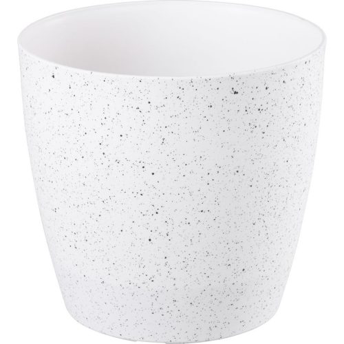 Műanyag virágcserép, Strend Pro Garden Stone, fehér, átmérő: 28 cm, magasság: 26 cm, pöttyökkel, betéttel, 11 l, kőhatású, kerek