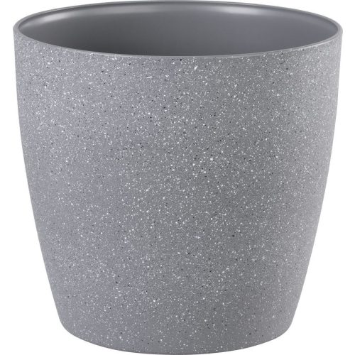 Műanyag virágcserép, Strend Pro Garden Stone, szürke, átmérő: 28 cm, magasság: 26 cm, pöttyökkel, betéttel, 11 l, kőhatású, kerek