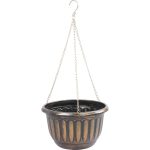 Függő virágcserép, Strend Pro Garden, arany/fekete, átmérő: 24,5 cm, magasság: 15 cm, lánccal és akasztóval, műanyag, antikolt, kerek