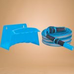 Kerti locsolótömlő, Aquacraft 870101, kék/szürke, 1/2", 10 m, 35 bar, 2 funkciós fúvókával, fali tartóval, PVC belső cső, textilborítás