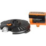 Kerti locsolófej, Strend Pro Garden BJ4615, fekete/narancssárga, oszcilláló, 16 fúvóka, 180°-ig állítható, maximum 4 bar, 216 m2 öntözési terület