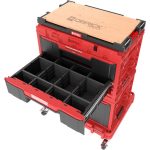 Rendszerező készlet, Qbrick Patrol One 2.0, piros, 7 részes, moduláris, fiókos, kerekes szállítóplatformmal, műanyag