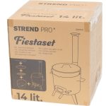 Bogrács szett, Strend Pro, 14 literes, disznótoros-gulyásfőző, zománcozott, háromlábú katlannal, rozsdamentes acél kéménnyel, merőkanállal