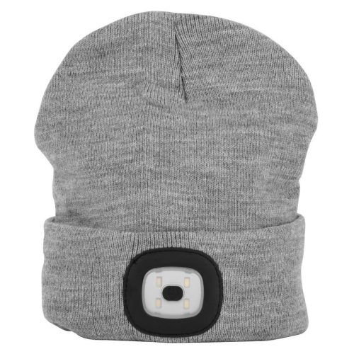 Sapka fejlámpával, Strend Pro Albacore, L méret, szürke, 4x SMD LED, 60 lm, USB-töltés, akkumulátoros, 3 fokozatú fényerő, mosható