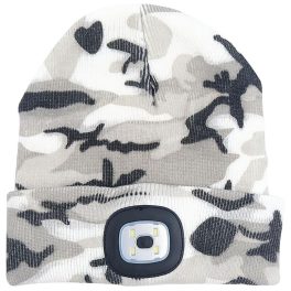   Sapka fejlámpával, Strend Pro Albacore, L méret, szürke terepmintás, 4x SMD LED, 60 lm, USB-töltés, akkumulátoros, 3 fokozatú fényerő, mosható