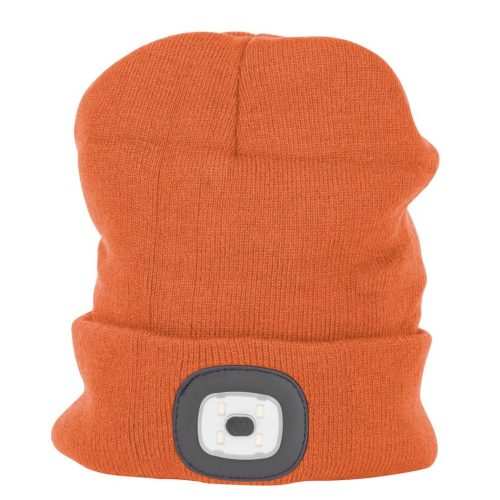 Sapka fejlámpával, Strend Pro Albacore, L méret, narancssárga, 4x SMD LED, 60 lm, USB-töltés, akkumulátoros, 3 fokozatú fényerő, mosható