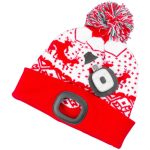 Sapka fejlámpával, Strend Pro Albacore, M méret, gyerek, karácsonyi, piros, 4x SMD LED, 60 lm, USB-töltés, akkumulátoros, 3 fokozatú fényerő, mosható