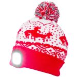 Sapka fejlámpával, Strend Pro Albacore, M méret, gyerek, karácsonyi, piros, 4x SMD LED, 60 lm, USB-töltés, akkumulátoros, 3 fokozatú fényerő, mosható