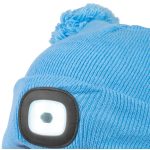 Sapka fejlámpával, Strend Pro, M méret, gyerek, kék, 4x SMD LED, USB töltés, akkumulátoros, 3 fokozatú fényerő, 2 bojtos, mosható