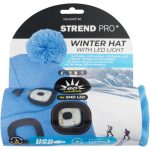 Sapka fejlámpával, Strend Pro, M méret, gyerek, kék, 4x SMD LED, USB töltés, akkumulátoros, 3 fokozatú fényerő, 2 bojtos, mosható