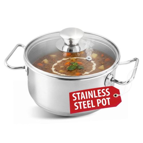 Lábas, MagicHome Chloe, 16 cm, 1,5 l, ezüst, üvegfedővel, 304 rozsdamentes acél, háromrétegű alj, minden főzőlapra, mosogatógépben mosható