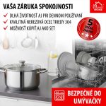 Lábas, MagicHome Chloe, 24 cm, 5,5 l, ezüst, üvegfedővel, 304 rozsdamentes acél, háromrétegű alj, minden főzőlapra, mosogatógépben mosható