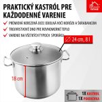 Lábas, MagicHome Chloe, 24 cm, 8 l, ezüst, üvegfedővel, 304 rozsdamentes acél, háromrétegű alj, minden főzőlapra, mosogatógépben mosható