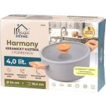 Lábas, MagicHome, Harmony, 24 cm, 4 l, világosszürke, üvegfedővel, tapadásmentes, kerámia bevonat, indukciós, mosogatógépben mosható
