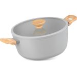 Lábas, MagicHome, Harmony, 28 cm, 5,9 l, világosszürke, üvegfedővel, tapadásmentes, kerámia bevonat, indukciós, mosogatógépben mosható