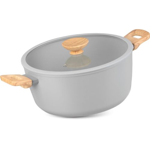 Lábas, MagicHome, Harmony, 28 cm, 5,9 l, világosszürke, üvegfedővel, tapadásmentes, kerámia bevonat, indukciós, mosogatógépben mosható