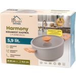 Lábas, MagicHome, Harmony, 28 cm, 5,9 l, világosszürke, üvegfedővel, tapadásmentes, kerámia bevonat, indukciós, mosogatógépben mosható