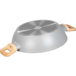 Lábas, MagicHome Harmony, 26 cm, 2,8 l, világosszürke, lapos, üvegfedővel, kerámia, tapadásmentes, indukciós alj, fa hatású fogantyúkkal