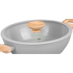 Lábas, MagicHome Harmony, 26 cm, 2,8 l, világosszürke, lapos, üvegfedővel, kerámia, tapadásmentes, indukciós alj, fa hatású fogantyúkkal