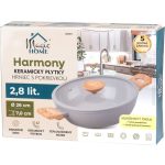 Lábas, MagicHome Harmony, 26 cm, 2,8 l, világosszürke, lapos, üvegfedővel, kerámia, tapadásmentes, indukciós alj, fa hatású fogantyúkkal