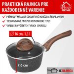 Nyeles lábas, MagicHome Black Marble Line, 16 cm, 1,3 l, fekete, márvány, üvegfedővel, tapadásmentes, indukciós, ergonomikus fa hatású nyél