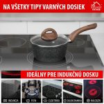 Nyeles lábas, MagicHome Black Marble Line, 16 cm, 1,3 l, fekete, márvány, üvegfedővel, tapadásmentes, indukciós, ergonomikus fa hatású nyél