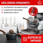 Nyeles lábas, MagicHome Black Marble Line, 16 cm, 1,3 l, fekete, márvány, üvegfedővel, tapadásmentes, indukciós, ergonomikus fa hatású nyél