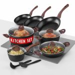 Edénykészlet, MagicHome Black Marble Line, fekete, 13 db, márvány, tapadásmentes bevonat, üvegfedőkkel, indukciós tűzhelyhez, ergonomikus fogantyúk