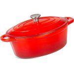 Lábas, MagicHome Castora Line, 30 cm, 4,4 l, piros, fedővel, zománcozott öntöttvas, sütőben használható, indukciós kompatibilis