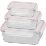 Tárolódoboz szett, MagicHome, átlátszó, 3 db, 400/900/1900 ml, téglalap alakú, fedéllel, hermetikusan záródó, mosogatógépben mosható