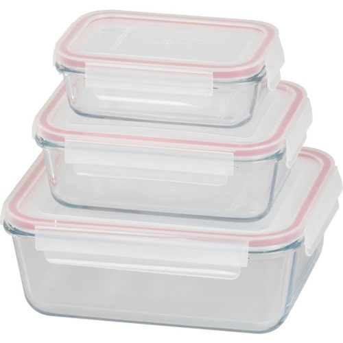 Tárolódoboz szett, MagicHome, átlátszó, 3 db, 400/900/1900 ml, téglalap alakú, fedéllel, hermetikusan záródó, mosogatógépben mosható