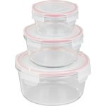 Tárolódoboz szett, MagicHome, átlátszó, 3 db, 370/800/1500 ml, kerek, fedéllel, boroszilikát üveg, mosogatógépben mosható, mikró- és sütőálló