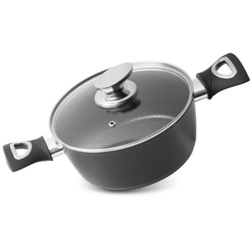 Lábas, MagicHome Black Line, 20 cm, 2,1 l, fekete, márványbevonat, tapadásmentes, indukciós alj, fedővel