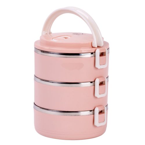 Tárolódoboz szett, MagicHome LB933, rózsaszín, 3 db, 1500 ml (3 x 500 ml), 200 x 150 x 62 mm, kerek, rozsdamentes acél betéttel, gumitömítéssel, légtelenítő szeleppel, hőtartó