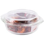 Sütőtál, MagicHome, 1500 ml + 640 ml, átlátszó, 24 × 20,6 × 9,7 cm, kerek, edzett boroszilikát üveg, hőálló -40 – +400 °C, mosogatógépben mosható