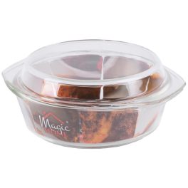   Sütőtál, MagicHome, 2500 ml + 1200 ml, átlátszó, 29 × 25 × 10,4 cm, kerek, edzett boroszilikát üveg, hőálló -40 – +400 °C, mosogatógépben mosható