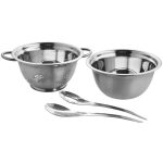 Salátatál készlet, MagicHome, 24 cm, 3 l, 4 részes, rozsdamentes acél, szűrővel és 2 adagoló kanállal, mosogatógépben mosható