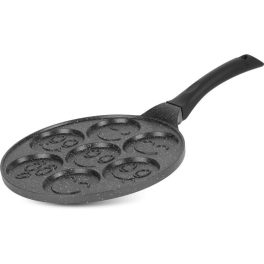   Palacsintasütő, MagicHome, 27 cm, fekete, indukciós, 7 rekeszes, mosolymintás palacsinta és tükörtojás sütő, tapadásmentes, öntöttvas