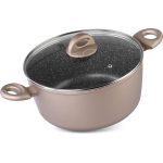 Lábas, MagicHome Coffee Brown Line, 24 cm, 4 l, barna, tapadásmentes, márványbevonat, indukciós alj, minden tűzhelyhez, mosogatógépben mosható, fedővel, alumínium