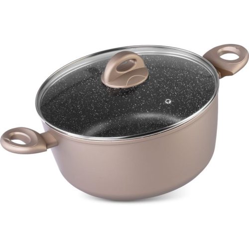 Lábas, MagicHome Coffee Brown Line, 24 cm, 4 l, barna, tapadásmentes, márványbevonat, indukciós alj, minden tűzhelyhez, mosogatógépben mosható, fedővel, alumínium