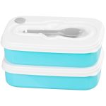 Tárolódoboz szett, MagicHome, türkiz, 2 db, 2000 ml (2 × 1000 ml), 208 × 135 × 124 mm, téglalap alakú, 2 részes, villával/kanállal, műanyag, mosogatógépben mosható, hűtő- és fagyasztóálló