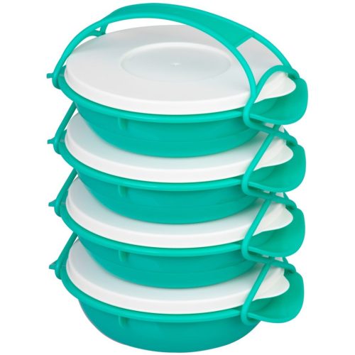 Tárolódoboz szett, MagicHome, türkiz, 4 db, 4000 ml (4 x 1000 ml), 224 x 205 x 295 mm, kerek, műanyag, mosogatógépben mosható, hűtő- és fagyasztóbarát